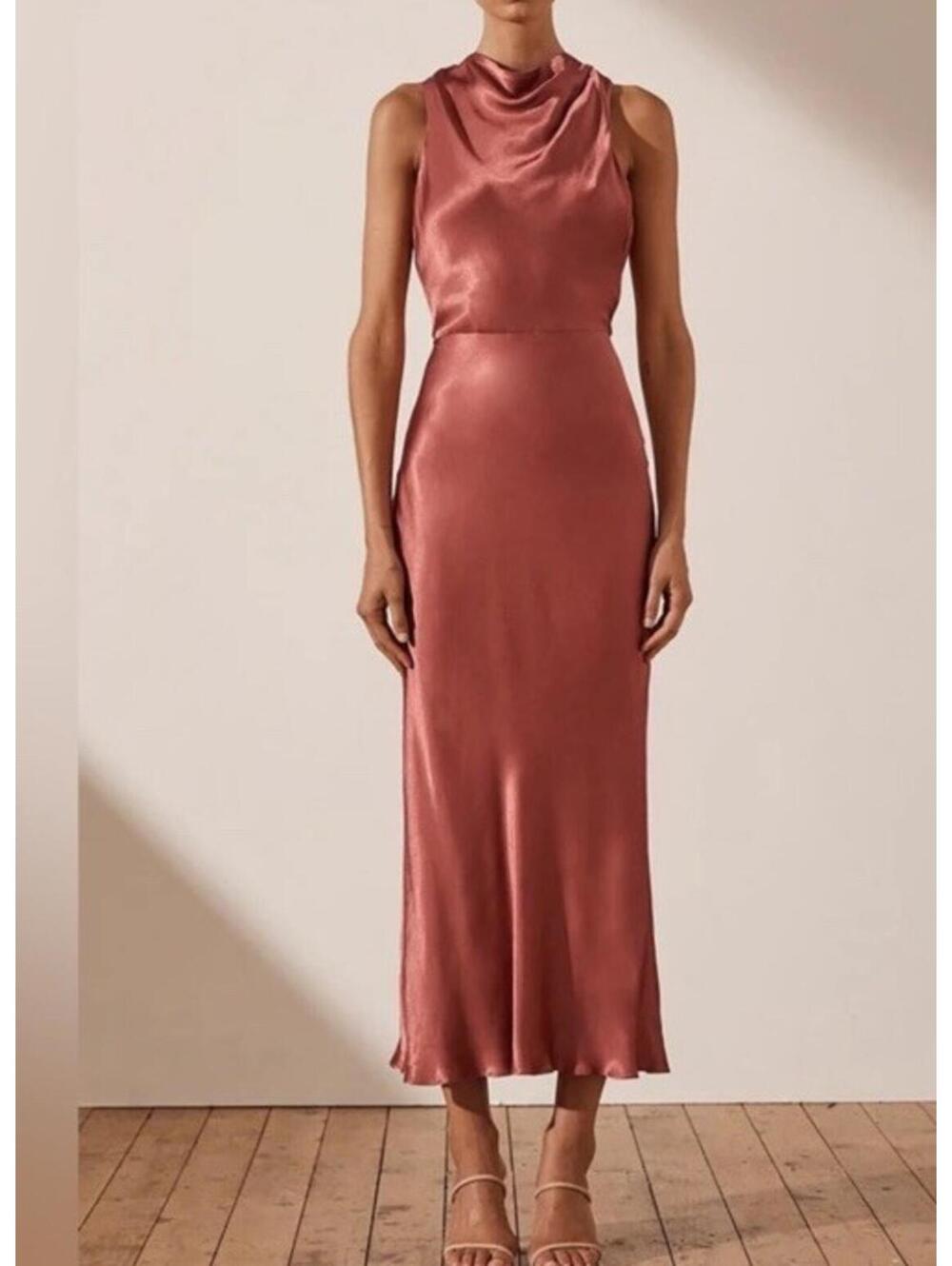 Shona Joy La Lune High Neck Bias Midi Dress Size 6 Sleeveless Terracotta NWT